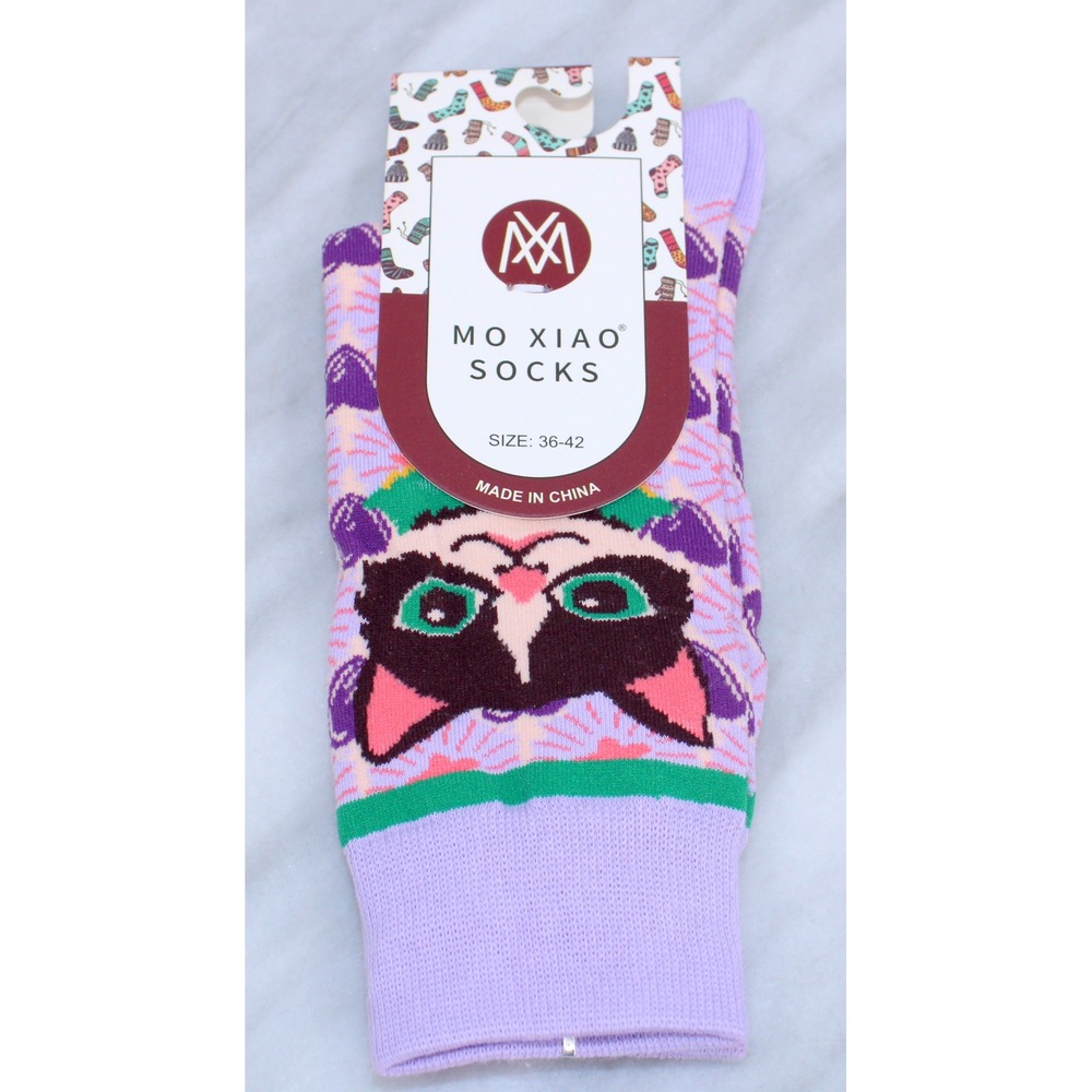 Mo Xiao Purple Tuxedo Cat Heart Print Crew Socks New Size 36-42